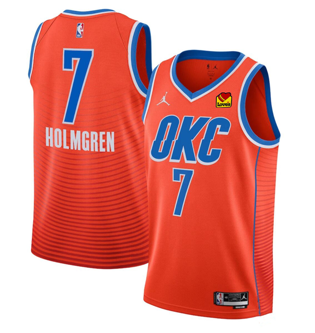 Men's Oklahoma City Thunder #7 Chet Holmgren Orange Statement Edition Stitched Basketball Jersey